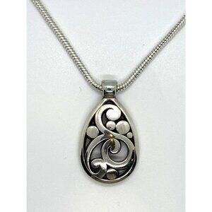 Brighton Necklace Contempo Silver Swirl Teardrop Pendant Adjustable Snake Chain
